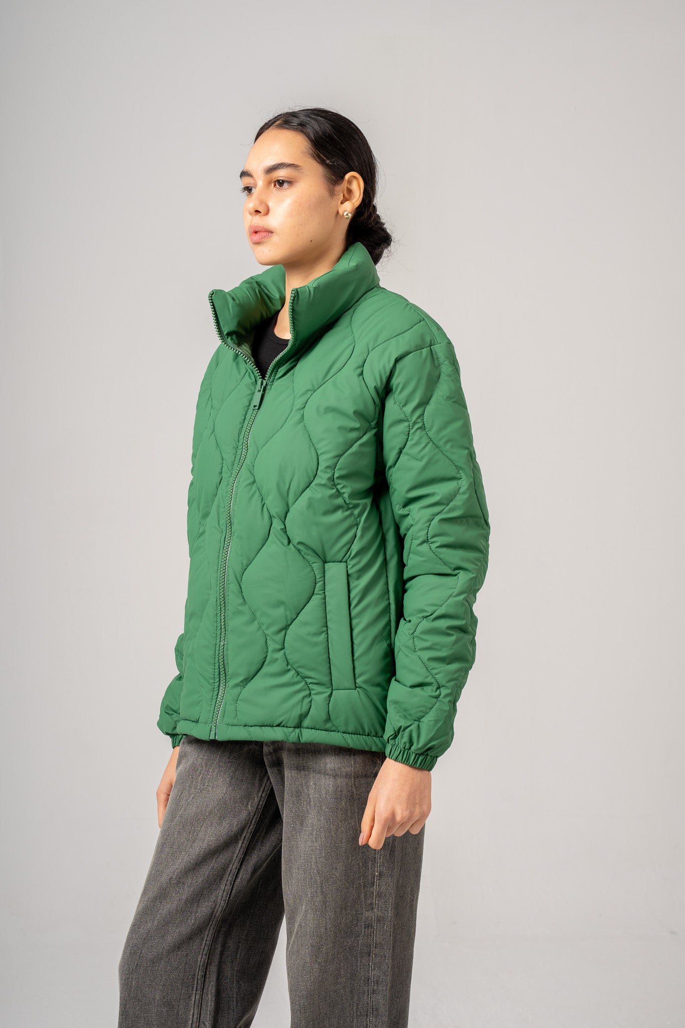 Green High Neck Puffer Jacket